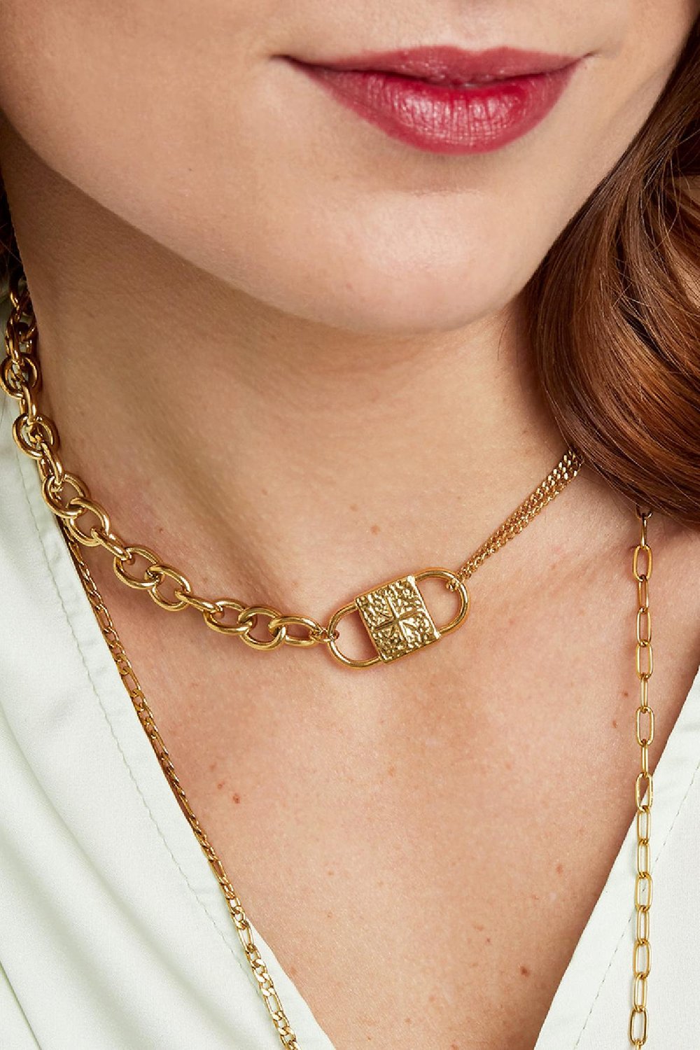 Collar Chunky Lock Plata Acero inoxidable h5Imagen3